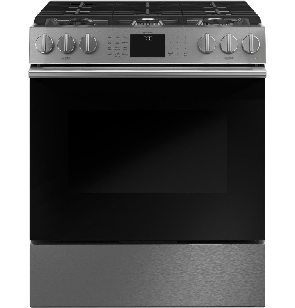Cafe CAFÉ™ 30" Smart Slide-In, Front-Control, Gas Range with Convection Oven in Plati