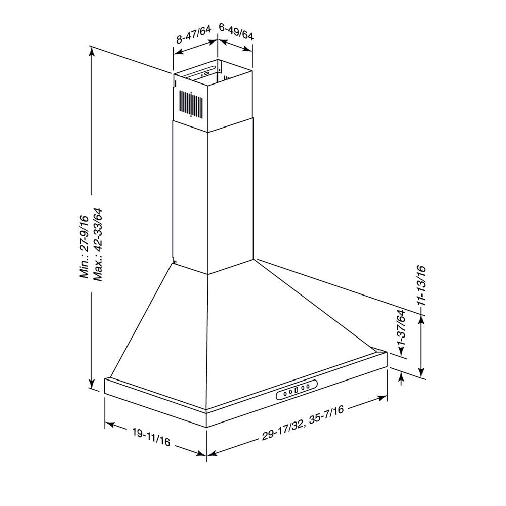 Broan Broan® Elite 30-Inch Pyramidal Chimney Range Hood, 640 Max Blower CFM, Stainless