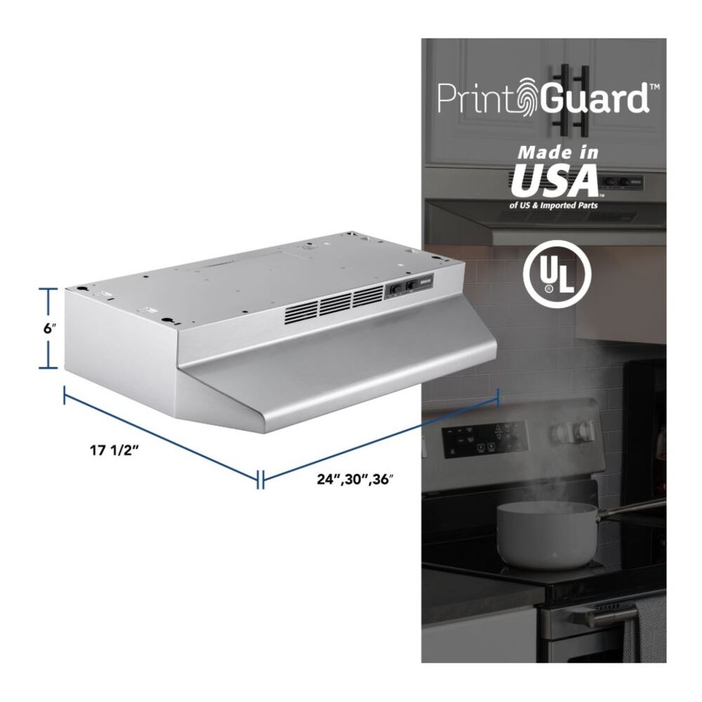 Broan Broan® 24-Inch Convertible Under-Cabinet Range Hood, 230 Max Blower CFM, Stainle