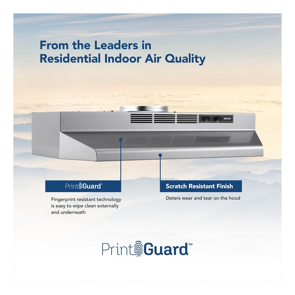 Broan Broan® 30-Inch Convertible Under-Cabinet Range Hood, Stainless Finish with Print