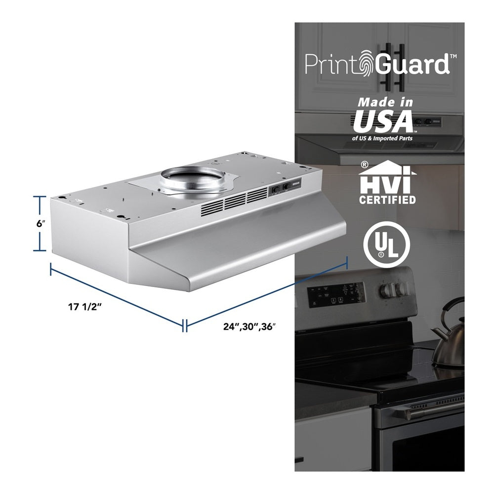 Broan Broan® 30-Inch Convertible Under-Cabinet Range Hood, Stainless Finish with Print