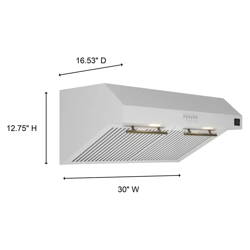 Forno 30 IN UNDER CABINET RANGE HOOD 600 CFM LED LIGHTING DISHWASHERSAFE BAFFLE FILTER
