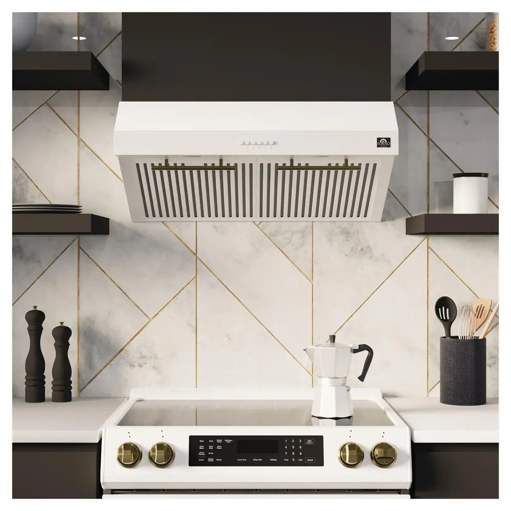 Forno 30 IN UNDER CABINET RANGE HOOD 600 CFM LED LIGHTING DISHWASHERSAFE BAFFLE FILTER