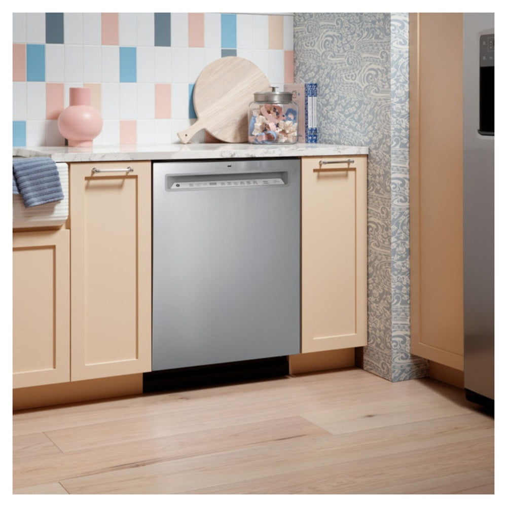 GE GE® ENERGY STAR® Front Control with Stainless Steel Interior Dishwasher with San