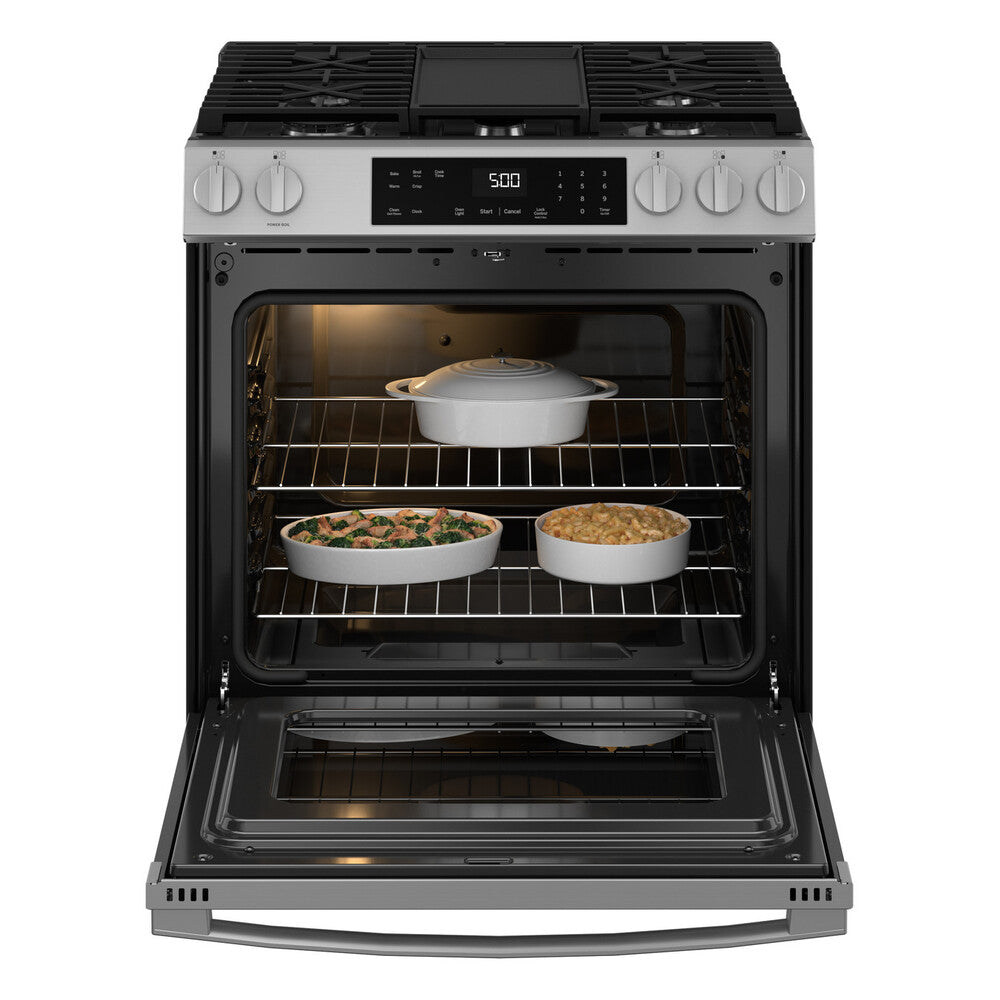 GE GE® 30" Slide-In Front-Control Gas Range with Crisp Mode