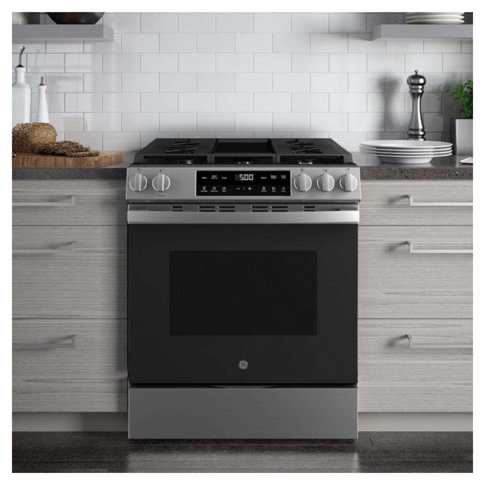 GE GE® 30" Slide-In Front Control Gas Range with Crisp Mode
