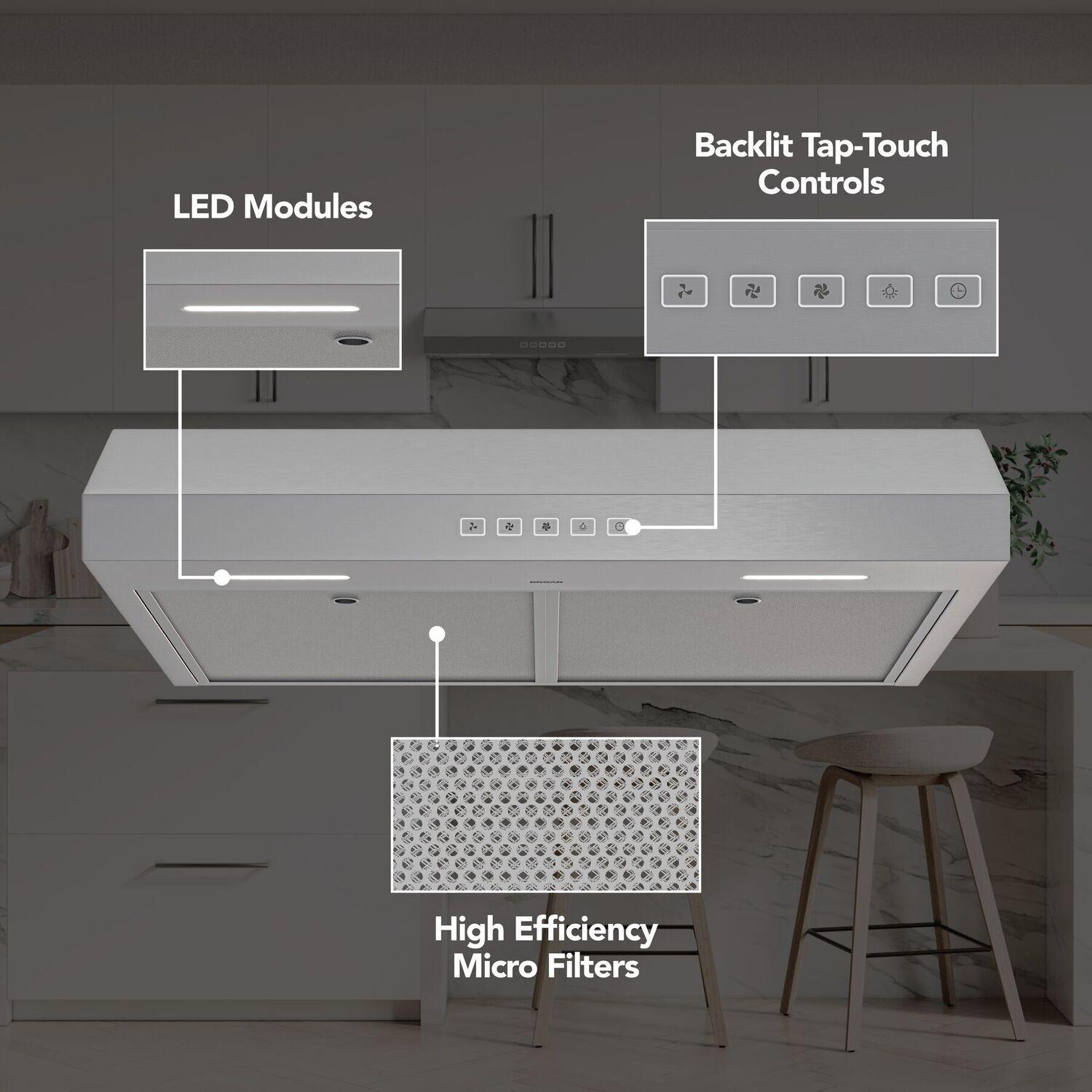 Broan Glacier 36-Inch 350 MAX Blower CFM 1.5 Sones Stainless Range Hood