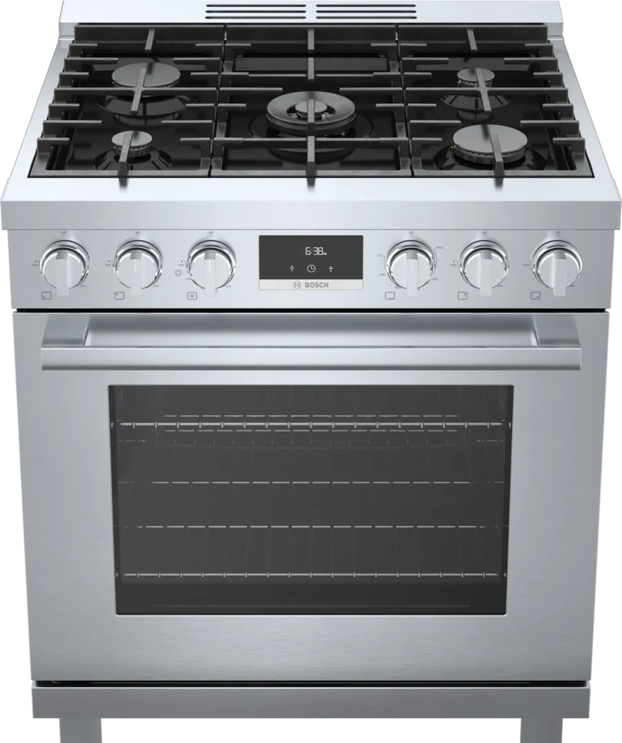 Bosch 800 Series, Dual fuel freestanding range, 30'', Stainless steel