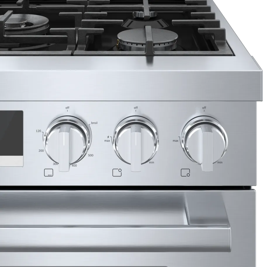 Bosch 800 Series, Dual fuel freestanding range, 30'', Stainless steel