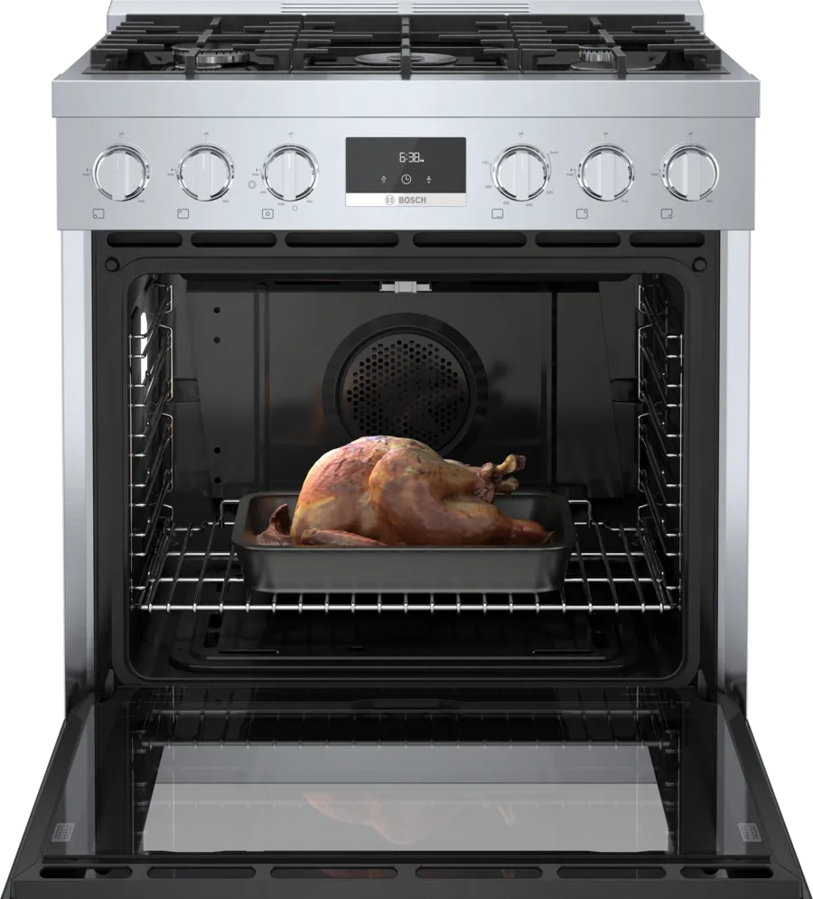 Bosch 800 Series, Dual fuel freestanding range, 30'', Stainless steel