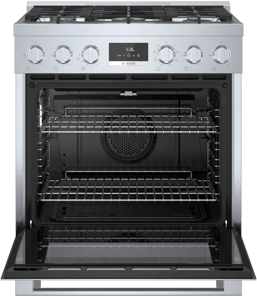 Bosch 800 Series, Dual fuel freestanding range, 30'', Stainless steel