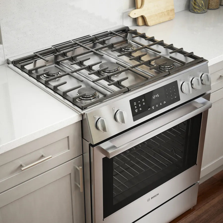 Bosch 800 Series, Gas slide-in range, 30'', Stainless steel