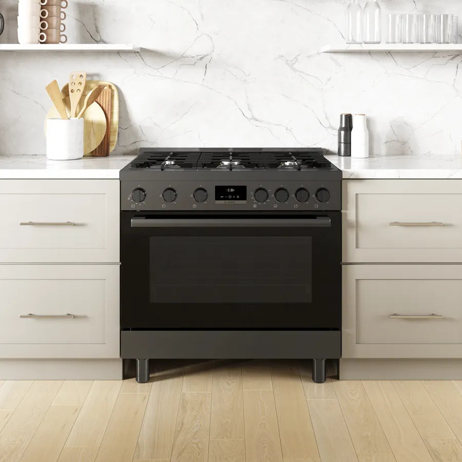 Bosch 800 Series, Gas freestanding range, 36'', Black stainless steel