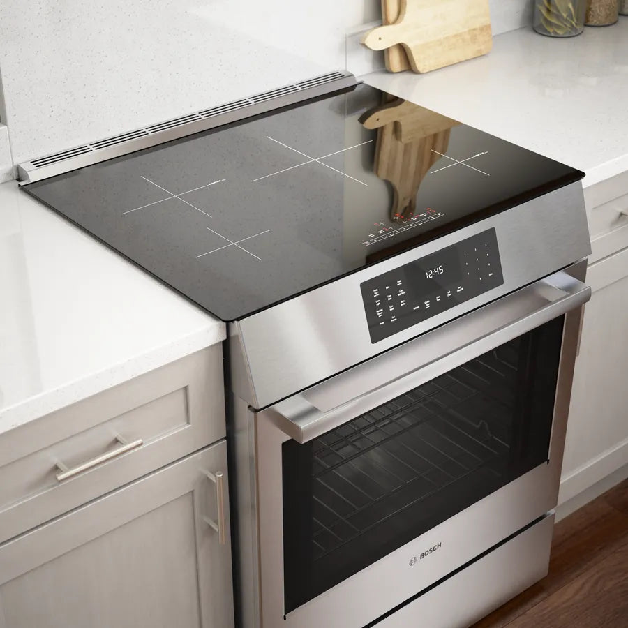 Bosch 800 Series, Induction slide-in range, 30'', Stainless steel