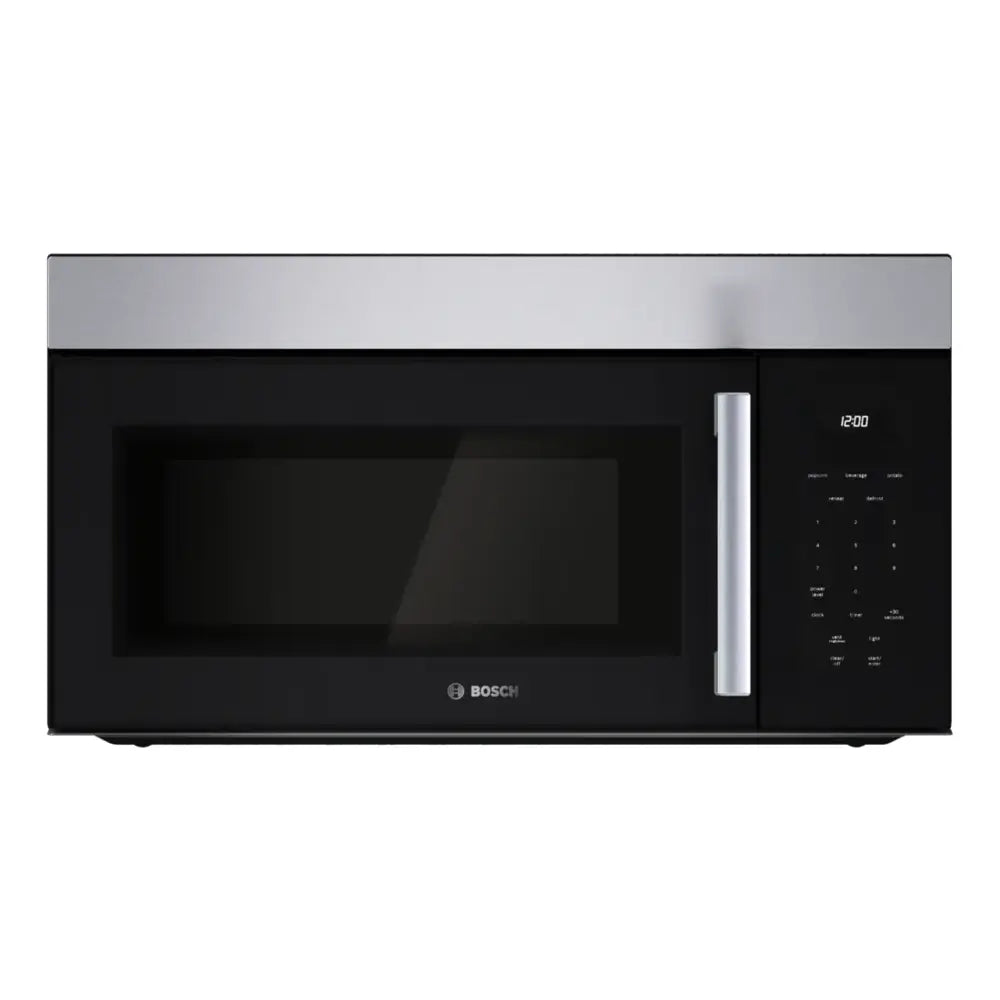 Bosch 100 Series, Over-The-Range Microwave, 30'', Door Hinge: left, Stainless steel