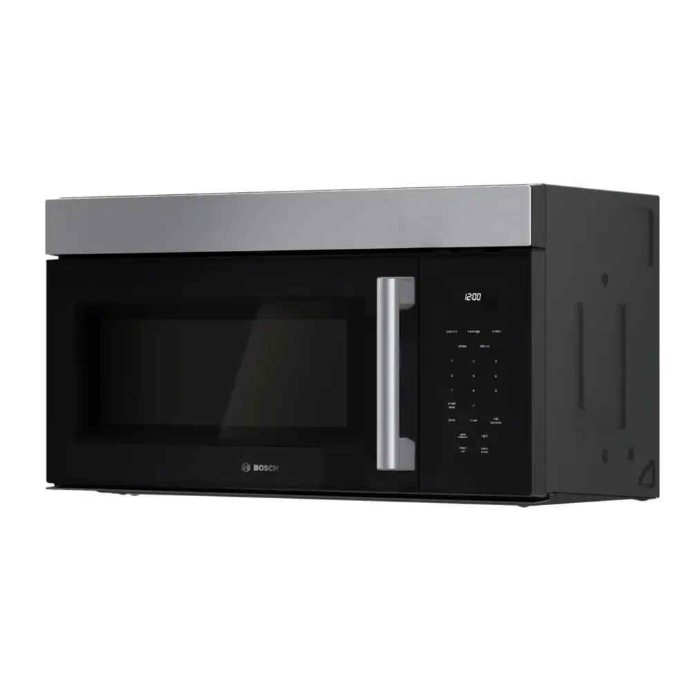 Bosch 100 Series, Over-The-Range Microwave, 30'', Door Hinge: left, Stainless steel