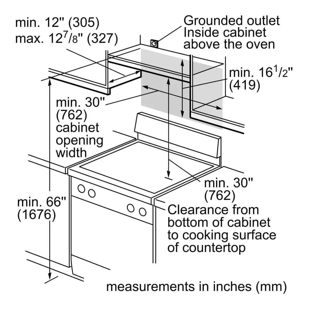 Bosch 100 Series, Over-The-Range Microwave, 30'', Door Hinge: left, Stainless steel