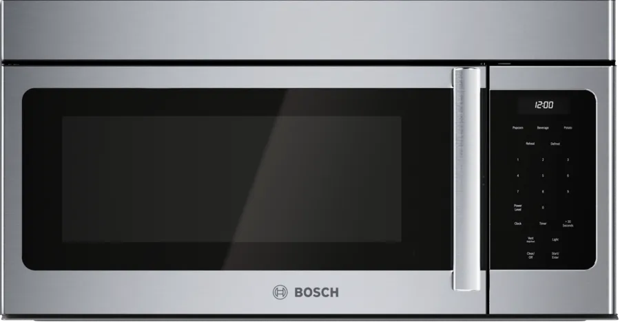 Bosch 300 Series, Over-The-Range Microwave, 30'', Door Hinge: left, Stainless steel
