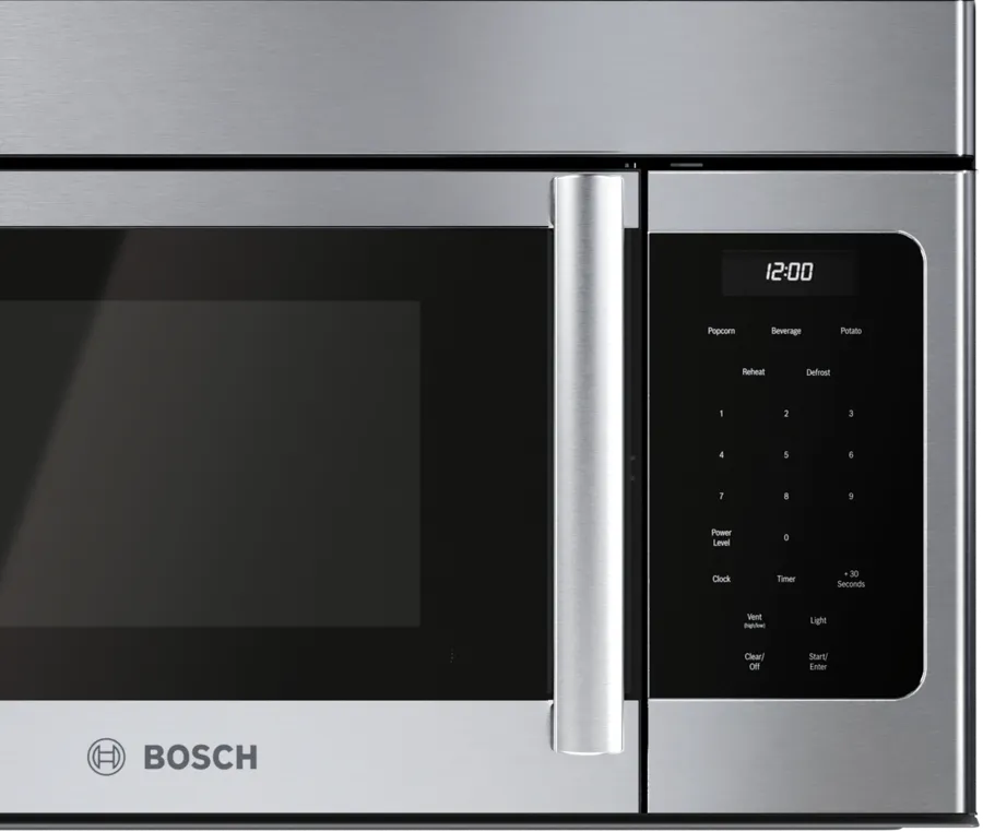 Bosch 300 Series, Over-The-Range Microwave, 30'', Door Hinge: left, Stainless steel