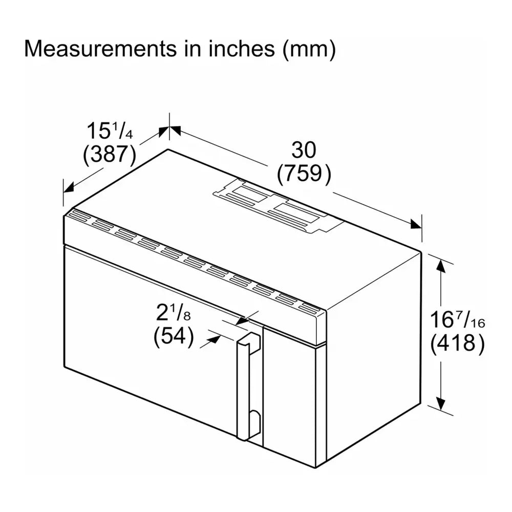 Bosch 300 Series, Over-The-Range Microwave, 30'', Door Hinge: left, Stainless steel