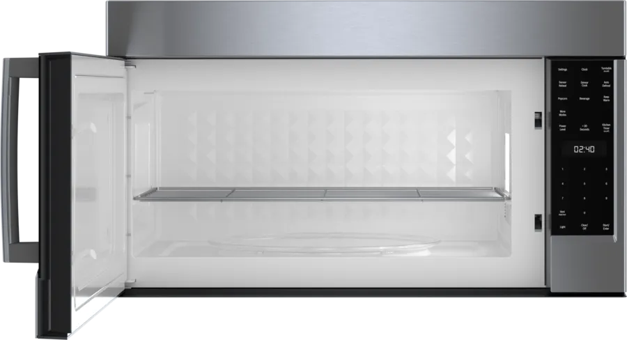 Bosch 500 Series, Over-The-Range Microwave, 30'', Door Hinge: left, Stainless steel