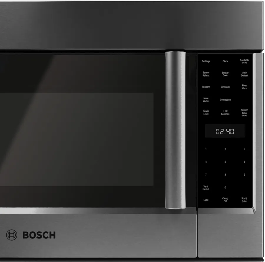 Bosch 800 Series, Over-The-Range Microwave, 30'', Door Hinge: left, Black stainless st