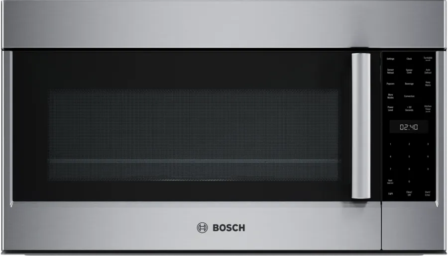 Bosch 800 Series, Over-The-Range Microwave, 30'', Door Hinge: left, Stainless steel