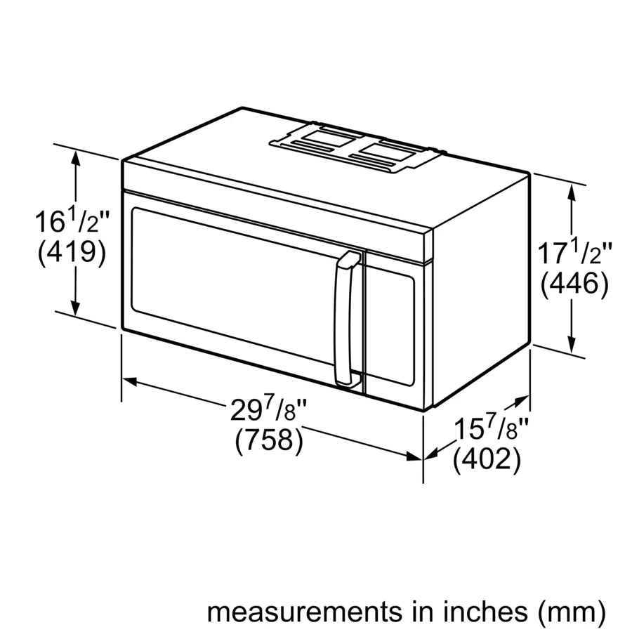 Bosch 800 Series, Over-The-Range Microwave, 30'', Door Hinge: left, Stainless steel