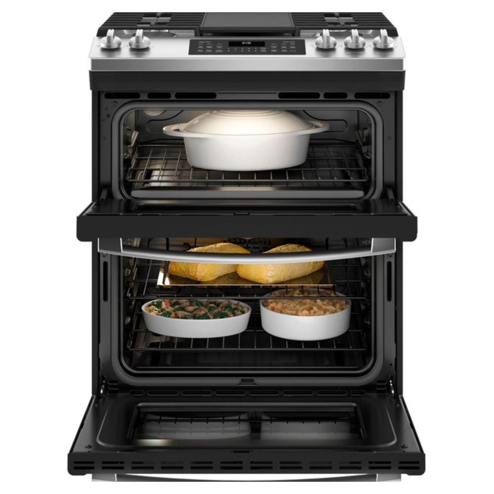 GE GE 30" Slide-In Front Control Gas Double Oven Range
