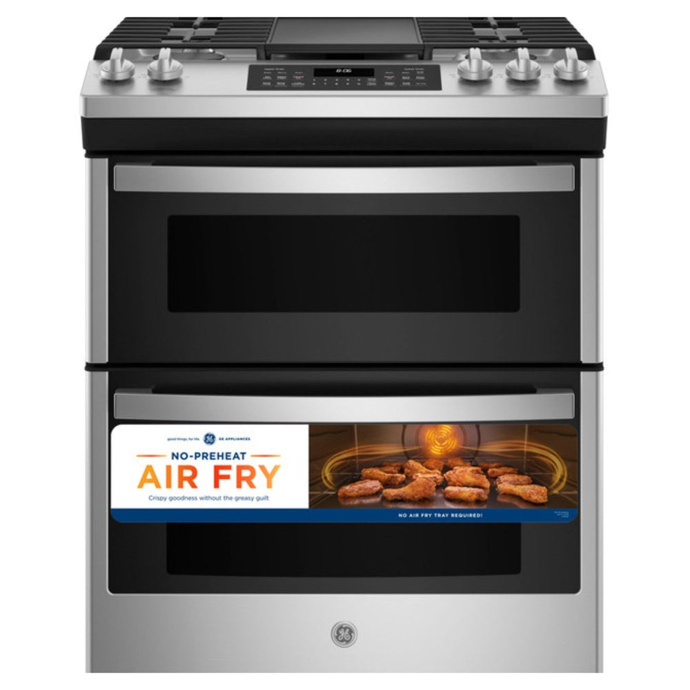GE GE 30" Slide-In Front Control Gas Double Oven Range