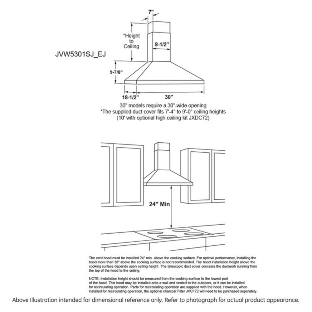 GE GE® 30" Wall-Mount Pyramid Chimney Hood