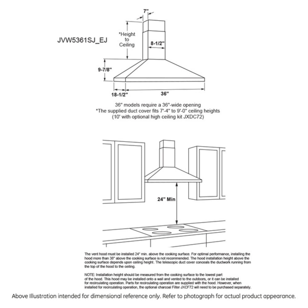 GE GE® 36" Wall-Mount Pyramid Chimney Hood