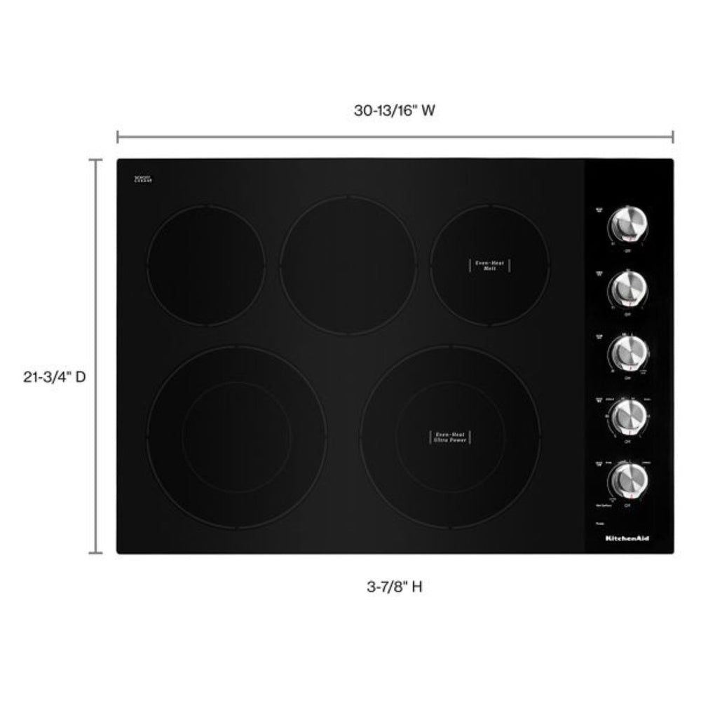 KitchenAid 30" Electric Cooktop with 5 Elements and Knob Controls