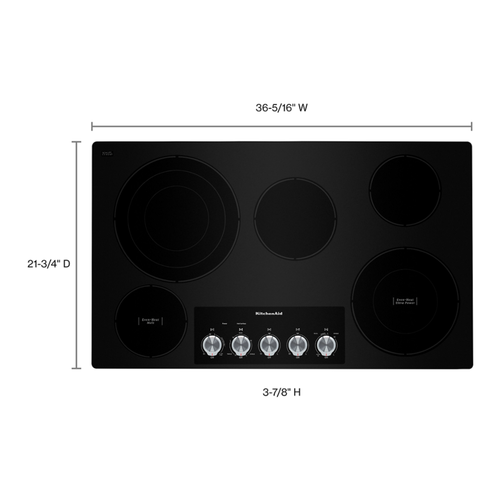 KitchenAid 36" Electric Cooktop with 5 Elements and Knob Controls
