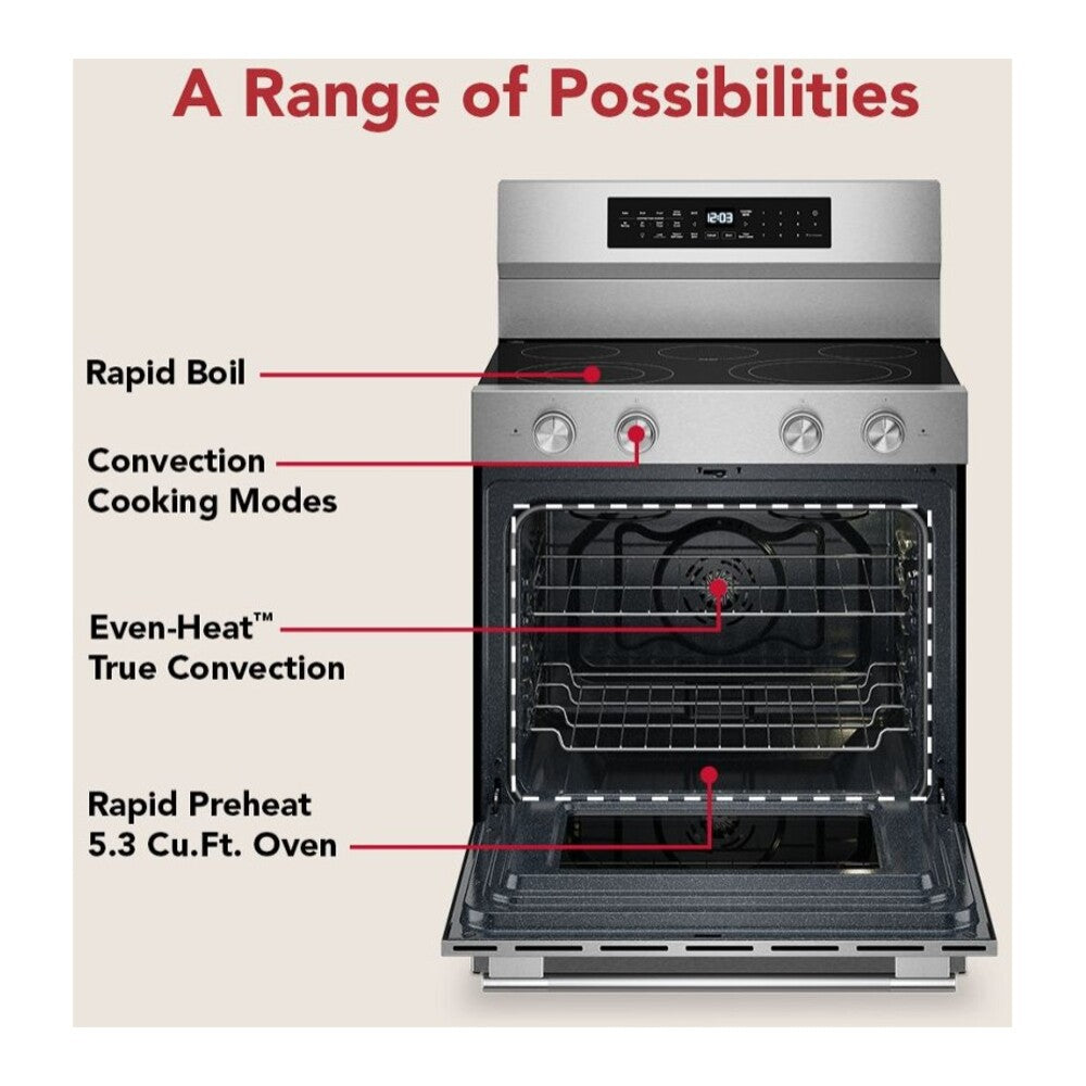 KitchenAid 5.3 Cu. Ft. Smart Freestanding Electric Range with Convection Cooking Modes