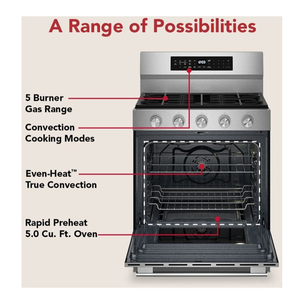 KitchenAid 5.0 Cu. Ft. Smart Freestanding Gas Range with Convection Cooking Modes