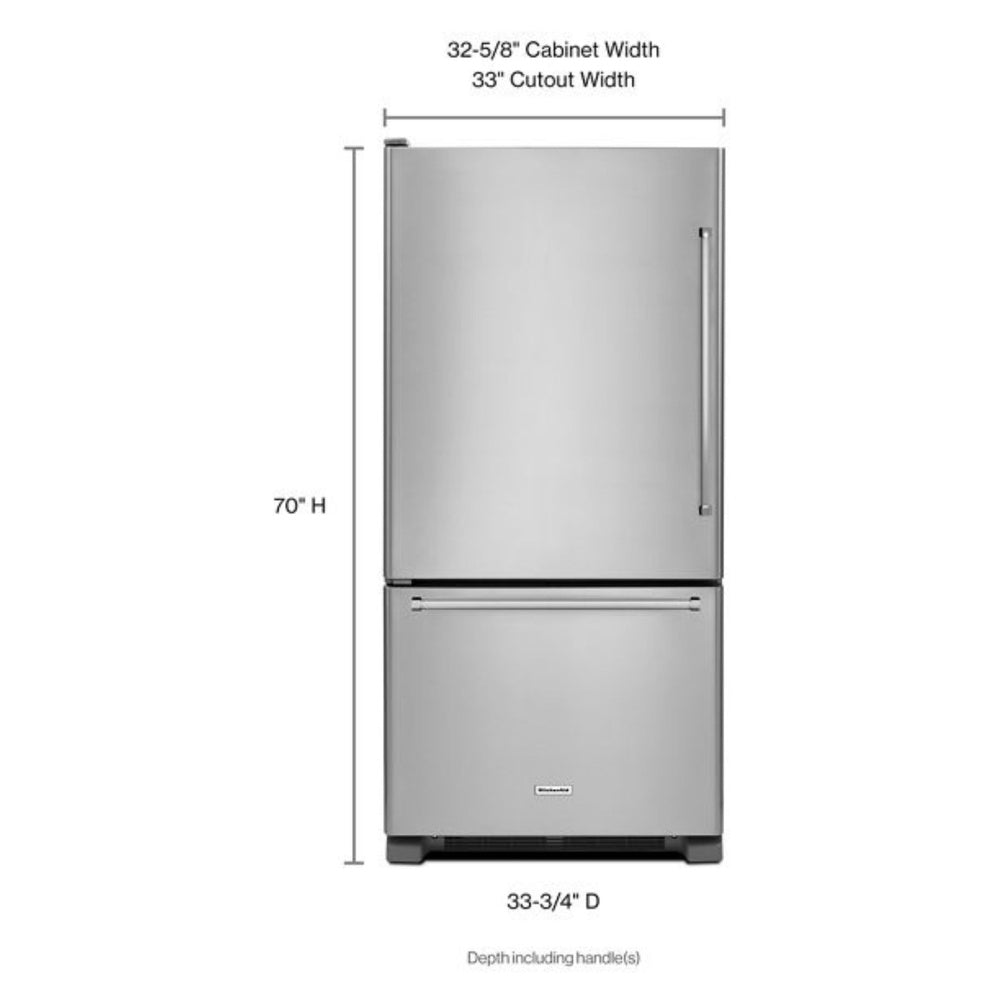 KitchenAid 22 cu. ft. 33-Inch Width Full Depth Non Dispense Bottom Mount Refrigerator