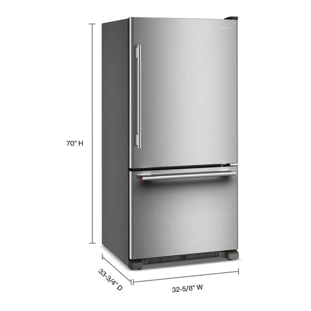 KitchenAid 22 Cu. Ft. 33-Inch Standard-Depth Bottom Mount Refrigerator with Right Door Swin