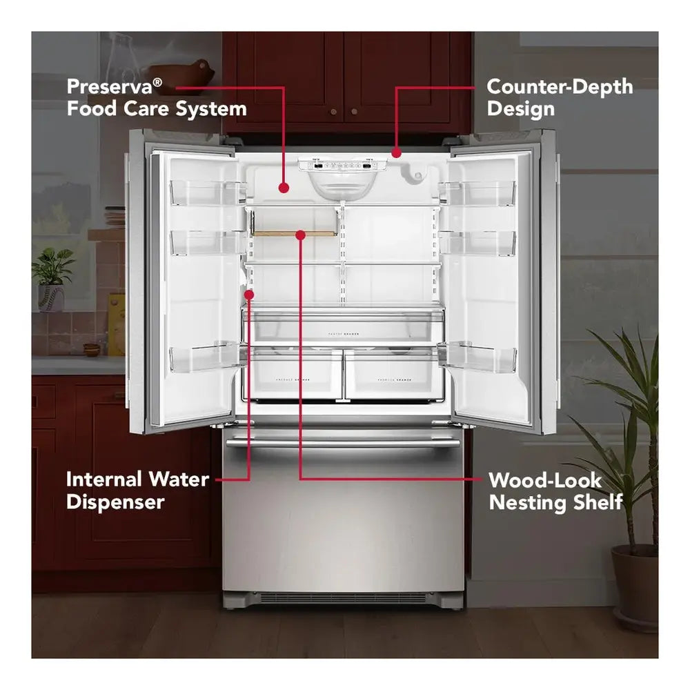 KitchenAid 20 Cu. Ft. 36-Inch Counter-Depth French Door Refrigerator with Internal Water Di