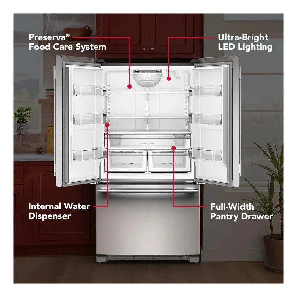 KitchenAid 25 Cu. Ft. 36-Inch Standard-Depth French Door Refrigerator with Internal Water D