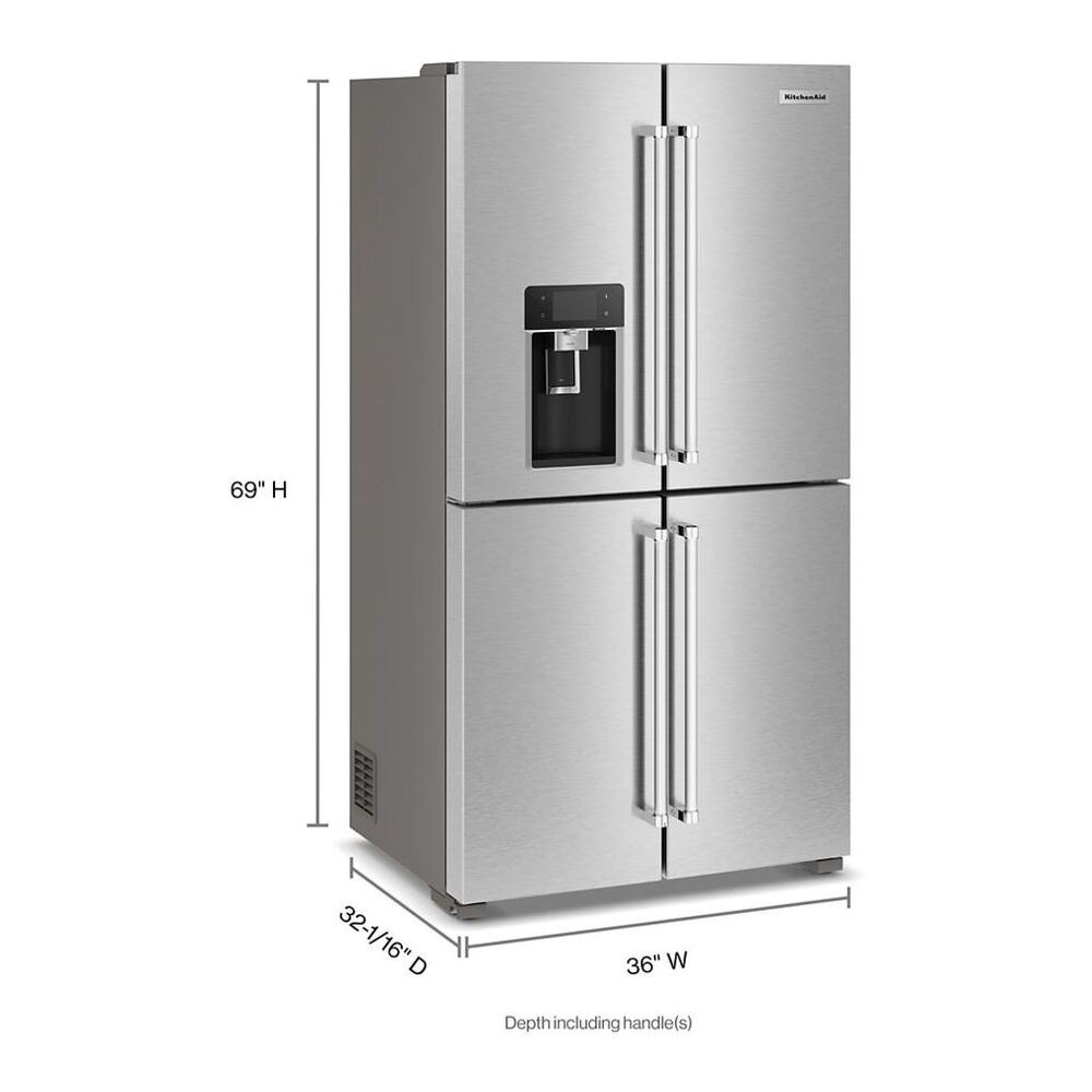KitchenAid 36" Counter-Depth 19.4 Cu Ft 4-Door Refrigerator with Flexible Temperature Zone 