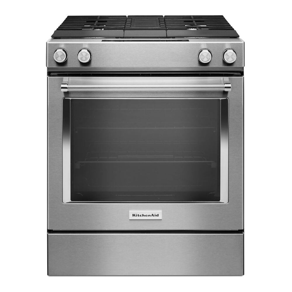 KitchenAid 30-Inch 4-Burner Dual Fuel Downdraft Slide-In Range