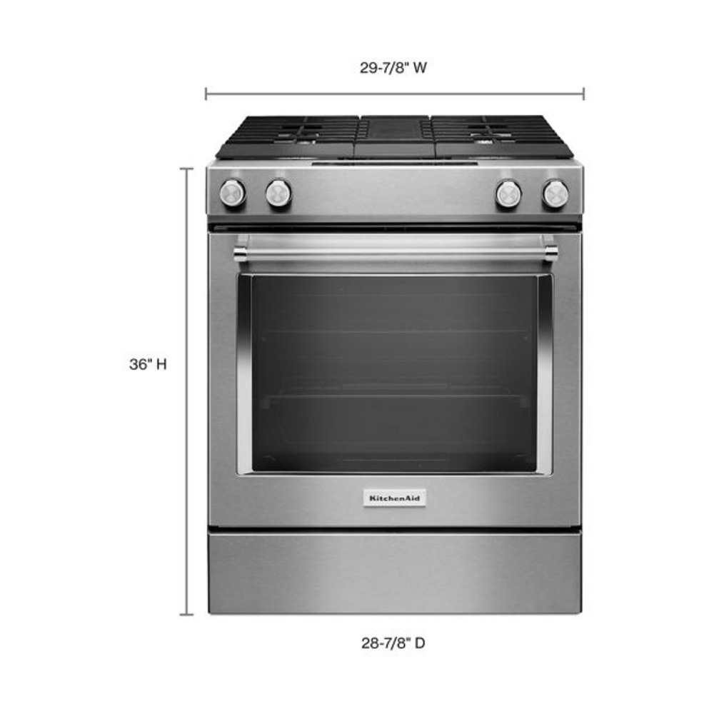 KitchenAid 30-Inch 4-Burner Dual Fuel Downdraft Slide-In Range