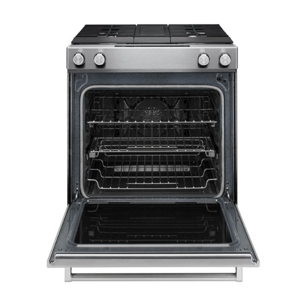 KitchenAid 30-Inch 4-Burner Dual Fuel Downdraft Slide-In Range