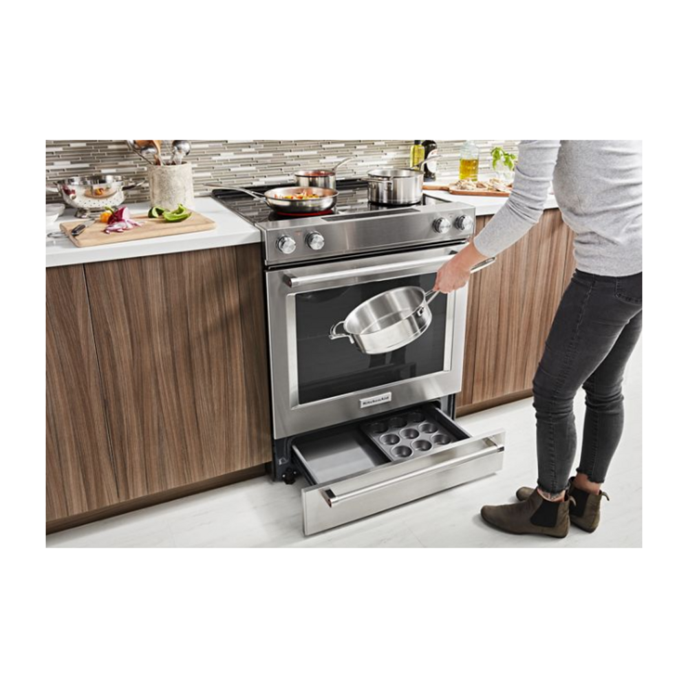 KitchenAid 30-Inch 4-Element Electric Downdraft Slide-In Range