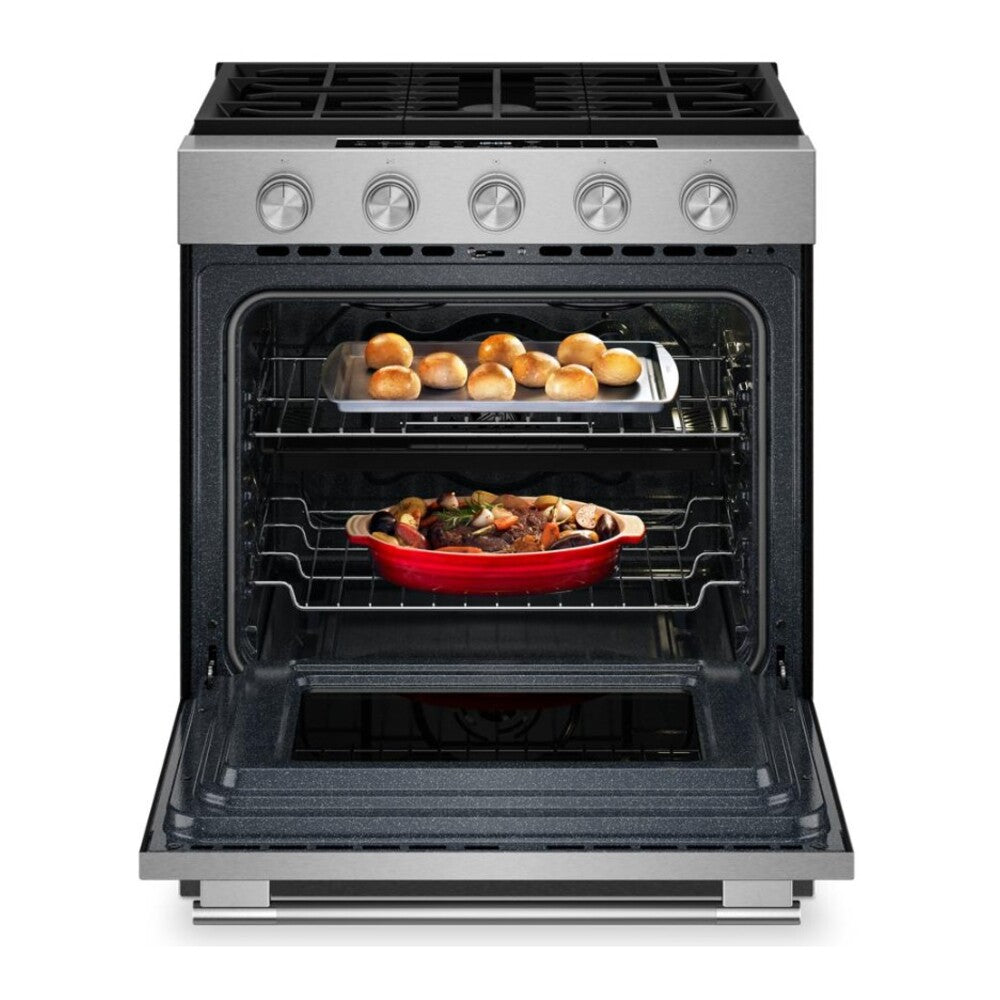 KitchenAid 5.0 Cu. Ft. Smart Slide-in Gas Range with Convection Cooking Modes and 2-in-1 Bu