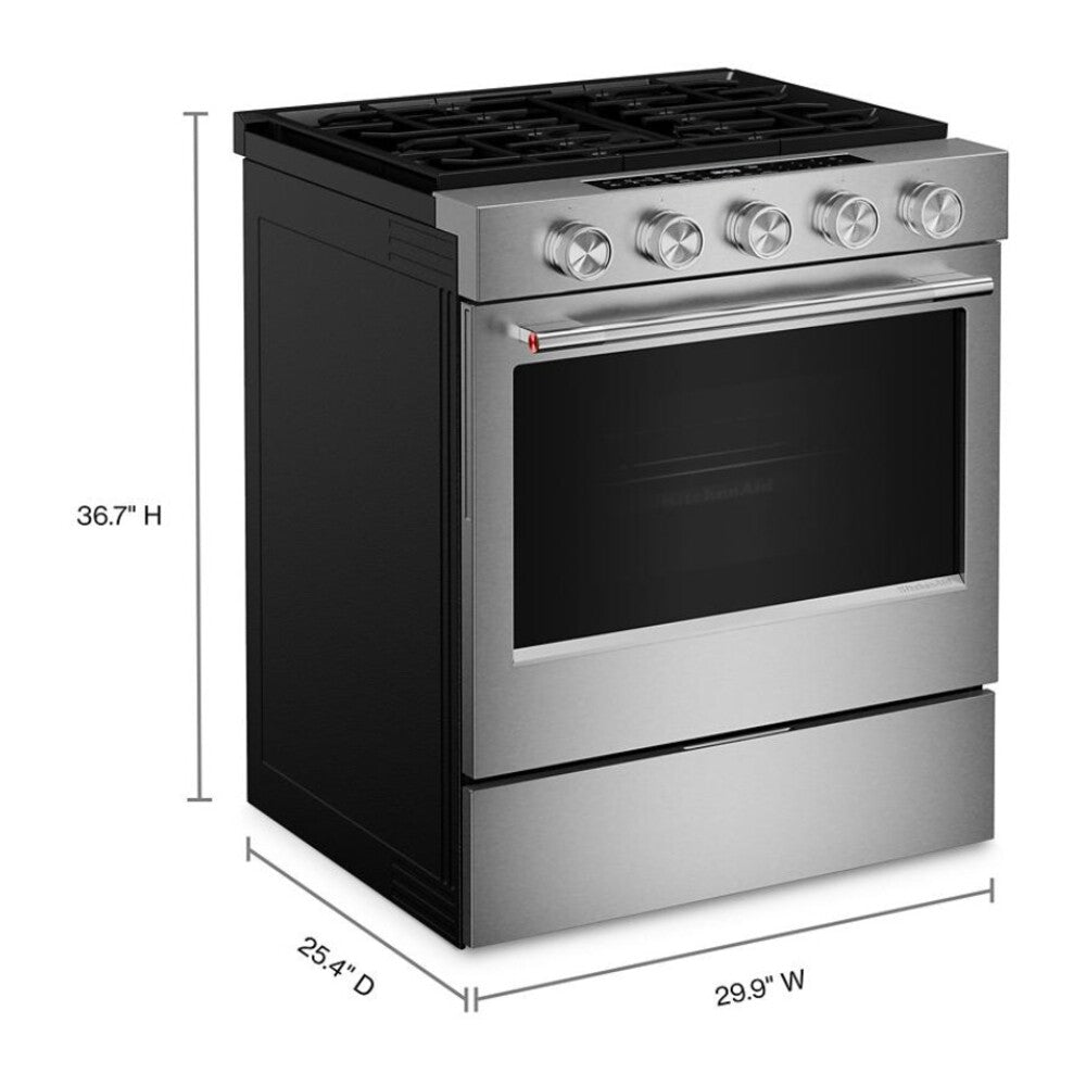 KitchenAid 5.0 Cu. Ft. Smart Slide-in Gas Range with Convection Cooking Modes and 2-in-1 Bu