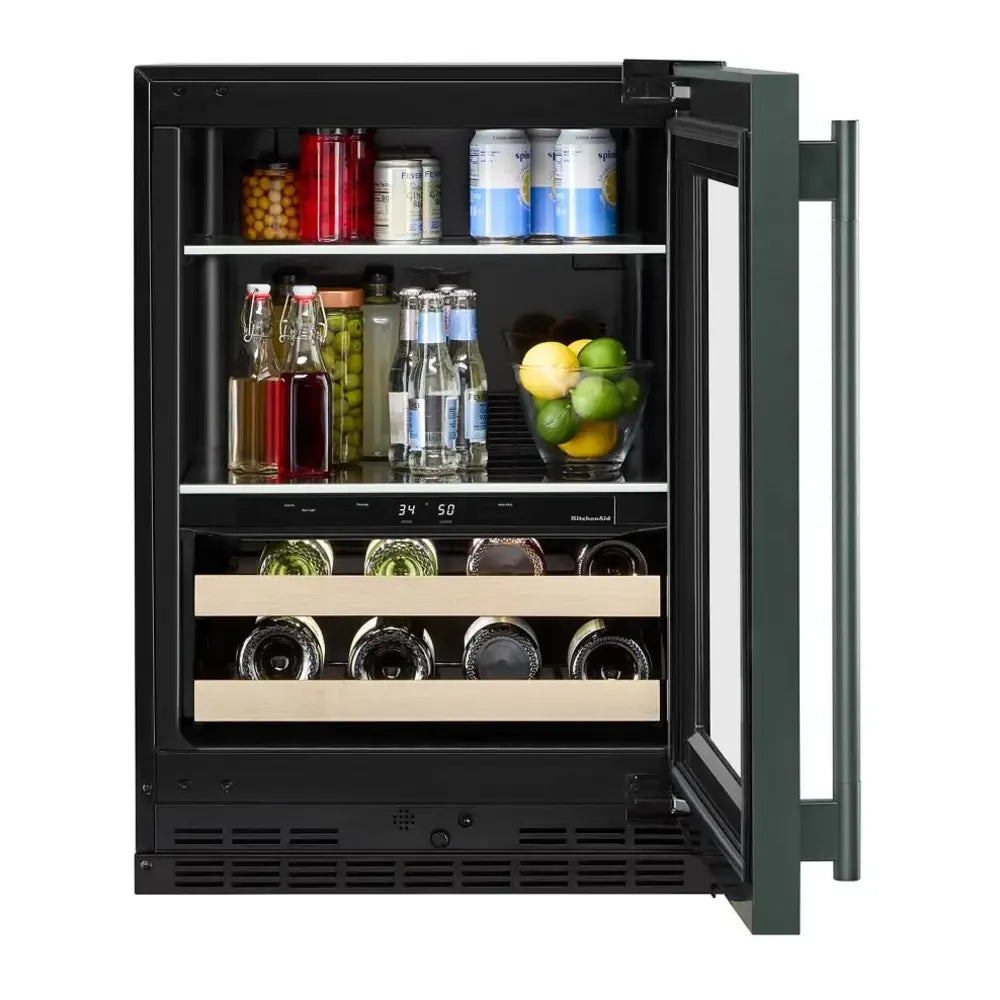 KitchenAid 24" Beverage Center with Glass Door and Wood-Front Racks