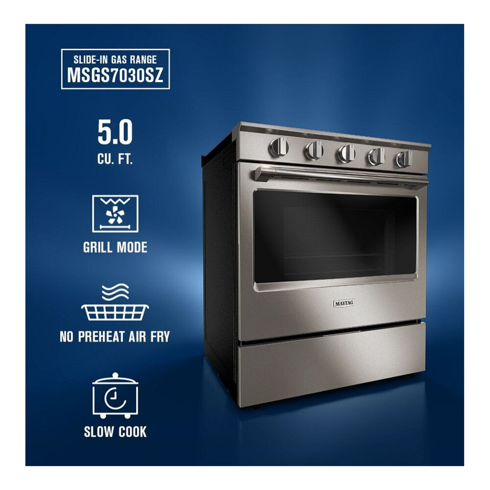 Maytag 30-Inch Wide Slide-In Gas Range with Grill Mode and No Preheat Air Fry - 5.0 Cu.