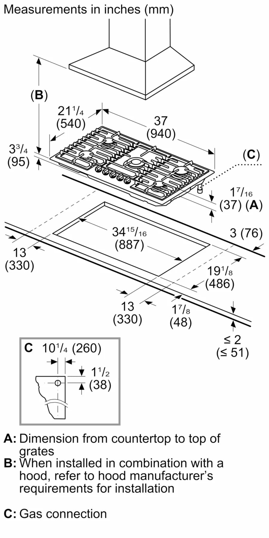Bosch 500 Series, Gas hob, 36'', Stainless steel